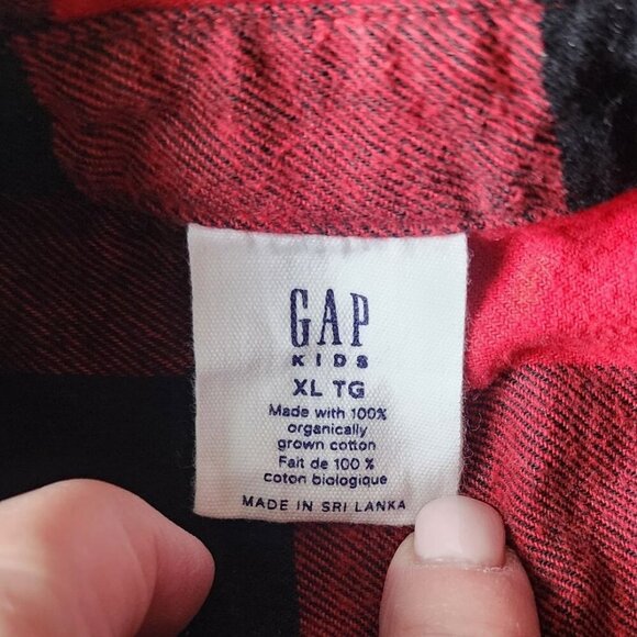 Gap Long Sleeve Flannel Red Buffalo Plaid Big Boys Size XL (12-13) - Picture 3 of 9